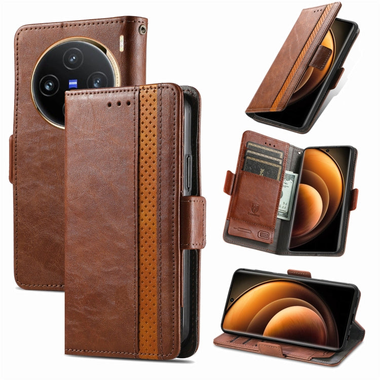For vivo X100 Pro CaseNeo Splicing Dual Magnetic Buckle Leather Phone Case(Brown) - vivo Cases by buy2fix | Online Shopping UK | buy2fix