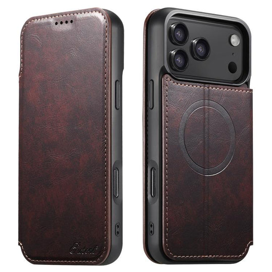 For iPhone 17 Pro Max Suteni J05 Leather Magnetic MagSafe Phone Case(Brown)