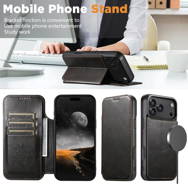 For iPhone 17 Pro Suteni J05 Leather Magnetic MagSafe Phone Case(Black) - iPhone 17 Pro Cases by Suteni | Online Shopping UK | buy2fix