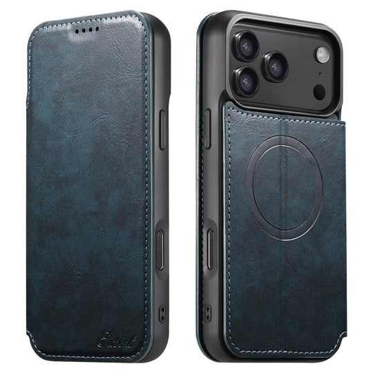 For iPhone 17 Pro Suteni J05 Leather Magnetic MagSafe Phone Case(Blue)