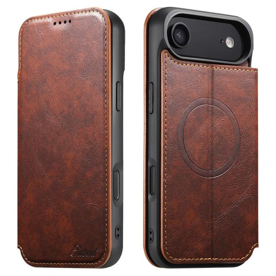 For iPhone 17 AIr Suteni J05 Leather Magnetic MagSafe Phone Case(Khaki)