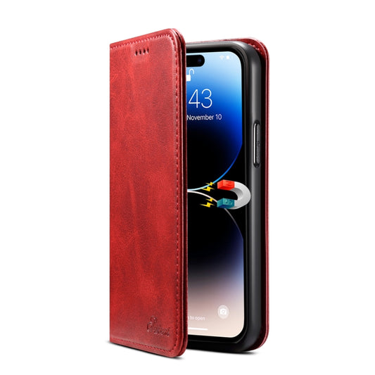 For iPhone 15 Pro Max Suteni Calf Texture Horizontal Flip Leather Phone Case(Red) - iPhone 15 Pro Max Cases by Suteni | Online Shopping UK | buy2fix