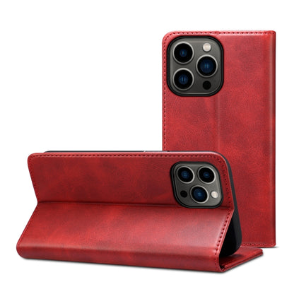 For iPhone 15 Pro Max Suteni Calf Texture Horizontal Flip Leather Phone Case(Red) - iPhone 15 Pro Max Cases by Suteni | Online Shopping UK | buy2fix