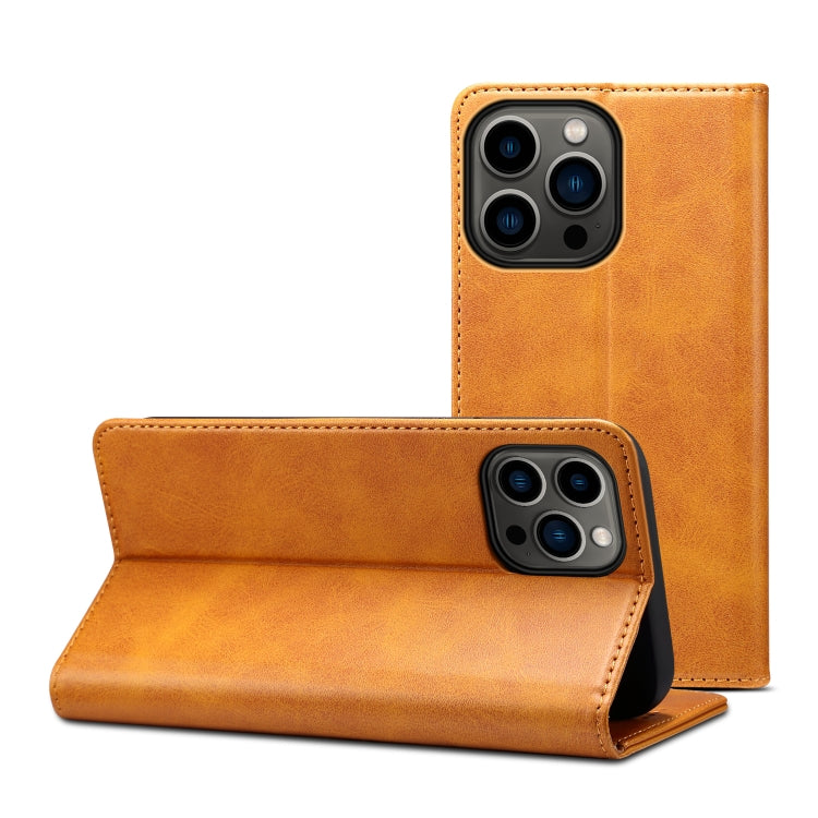 For iPhone 15 Pro Suteni Calf Texture Horizontal Flip Leather Phone Case(Khaki) - iPhone 15 Pro Cases by Suteni | Online Shopping UK | buy2fix