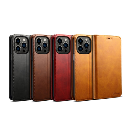 For iPhone 15 Pro Suteni Calf Texture Horizontal Flip Leather Phone Case(Khaki) - iPhone 15 Pro Cases by Suteni | Online Shopping UK | buy2fix