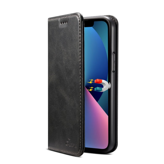For iPhone 15 Suteni Calf Texture Horizontal Flip Leather Phone Case(Black) - iPhone 15 Cases by Suteni | Online Shopping UK | buy2fix