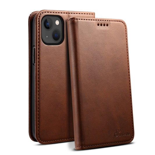 For iPhone 15 Suteni Calf Texture Horizontal Flip Leather Phone Case(Brown) - iPhone 15 Cases by Suteni | Online Shopping UK | buy2fix