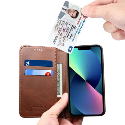 For iPhone 15 Suteni Calf Texture Horizontal Flip Leather Phone Case(Brown) - iPhone 15 Cases by Suteni | Online Shopping UK | buy2fix