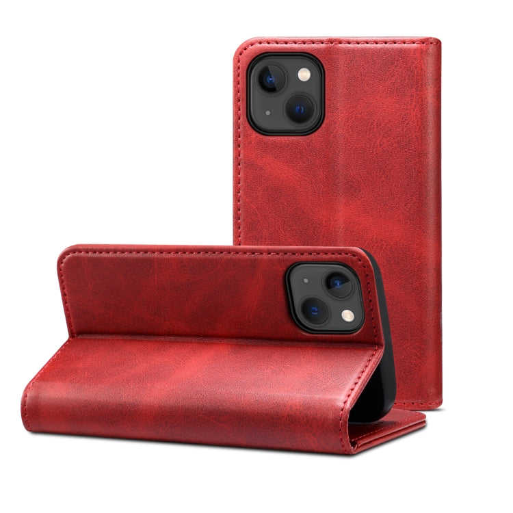 For iPhone 15 Suteni Calf Texture Horizontal Flip Leather Phone Case(Red) - iPhone 15 Cases by Suteni | Online Shopping UK | buy2fix