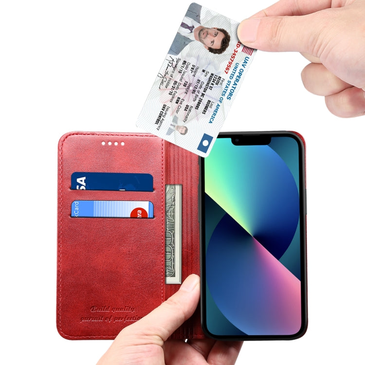 For iPhone 15 Suteni Calf Texture Horizontal Flip Leather Phone Case(Red) - iPhone 15 Cases by Suteni | Online Shopping UK | buy2fix