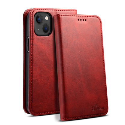 For iPhone 15 Suteni Calf Texture Horizontal Flip Leather Phone Case(Red) - iPhone 15 Cases by Suteni | Online Shopping UK | buy2fix