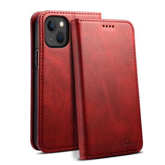 For iPhone 15 Suteni Calf Texture Horizontal Flip Leather Phone Case(Red) - iPhone 15 Cases by Suteni | Online Shopping UK | buy2fix