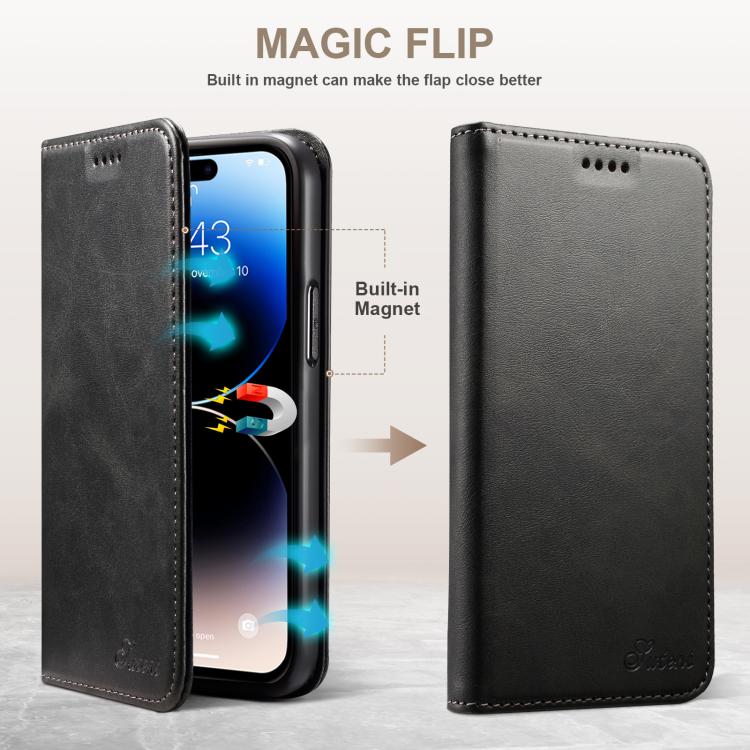 For iPhone 16e Suteni Calf Texture Horizontal Flip Leather Phone Case(Black) - iPhone 16e Cases by Suteni | Online Shopping UK | buy2fix