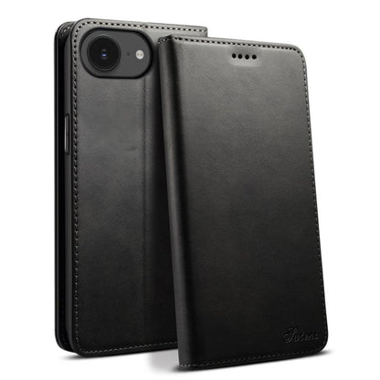 For iPhone 16e Suteni Calf Texture Horizontal Flip Leather Phone Case(Black) - iPhone 16e Cases by Suteni | Online Shopping UK | buy2fix