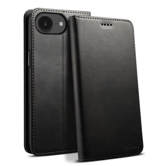 For iPhone 16e Suteni Calf Texture Horizontal Flip Leather Phone Case(Black) - iPhone 16e Cases by Suteni | Online Shopping UK | buy2fix