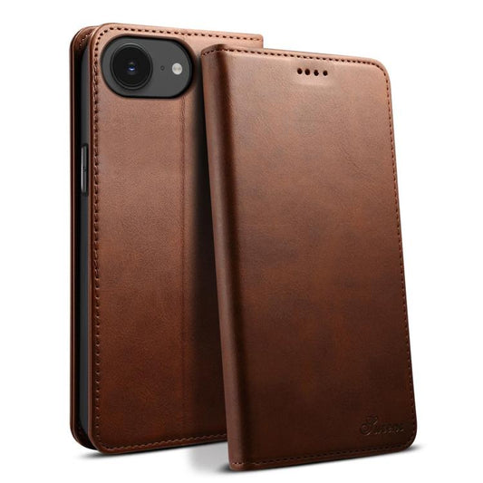 For iPhone 16e Suteni Calf Texture Horizontal Flip Leather Phone Case(Brown) - iPhone 16e Cases by Suteni | Online Shopping UK | buy2fix