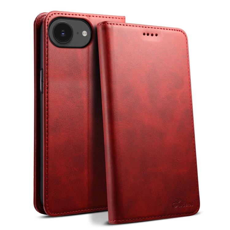 For iPhone 16e Suteni Calf Texture Horizontal Flip Leather Phone Case(Red) - iPhone 16e Cases by Suteni | Online Shopping UK | buy2fix