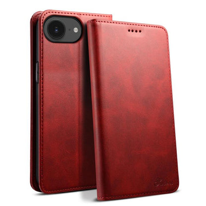 For iPhone 16e Suteni Calf Texture Horizontal Flip Leather Phone Case(Red) - iPhone 16e Cases by Suteni | Online Shopping UK | buy2fix