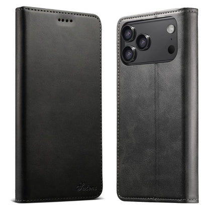 For iPhone 17 Pro Max Suteni Calf Texture Horizontal Flip Leather Phone Case(Black) - iPhone 17 Pro Max Cases by Suteni | Online Shopping UK | buy2fix