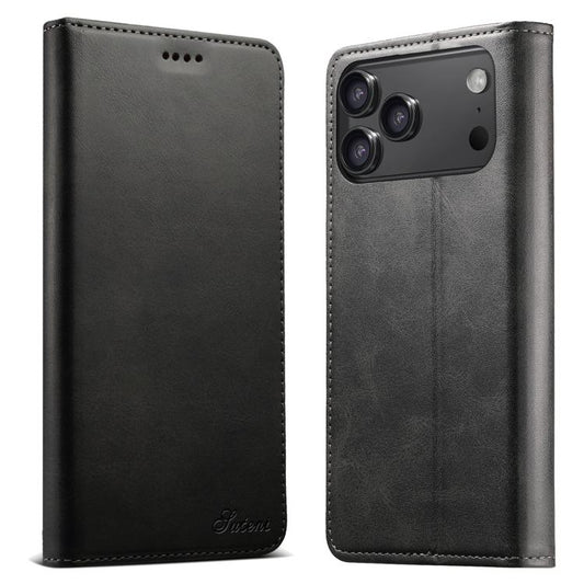 For iPhone 17 Pro Suteni Calf Texture Horizontal Flip Leather Phone Case(Black) - iPhone 17 Pro Cases by Suteni | Online Shopping UK | buy2fix