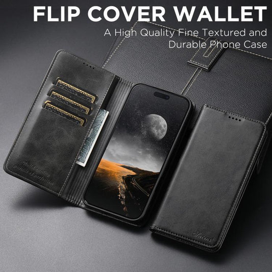 For iPhone 17 Air Suteni Calf Texture Horizontal Flip Leather Phone Case(Black) - iPhone 17 Air Cases by Suteni | Online Shopping UK | buy2fix