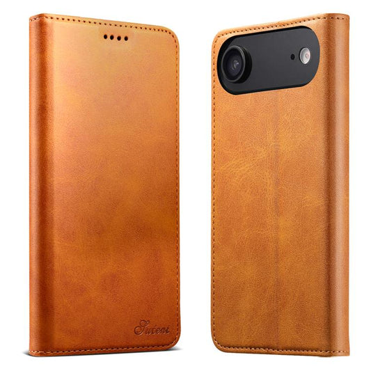 For iPhone 17 Air Suteni Calf Texture Horizontal Flip Leather Phone Case(Khaki) - iPhone 17 Air Cases by Suteni | Online Shopping UK | buy2fix