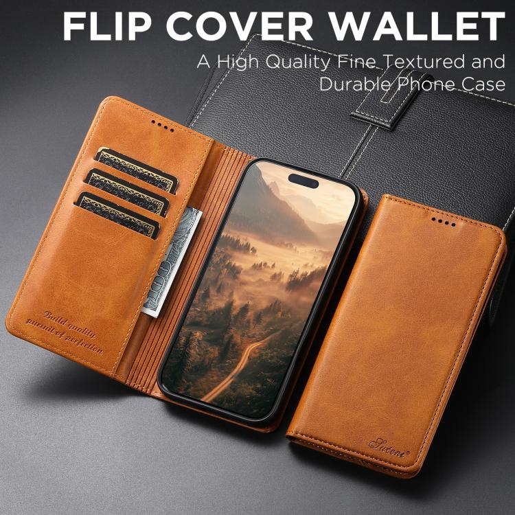 For iPhone 17 Air Suteni Calf Texture Horizontal Flip Leather Phone Case(Khaki) - iPhone 17 Air Cases by Suteni | Online Shopping UK | buy2fix