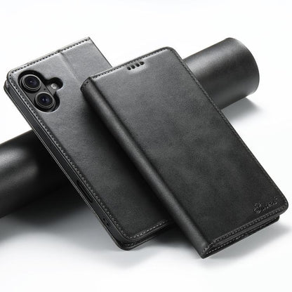 For iPhone 17 Suteni Calf Texture Horizontal Flip Leather Phone Case(Black) - iPhone 17 Cases by Suteni | Online Shopping UK | buy2fix