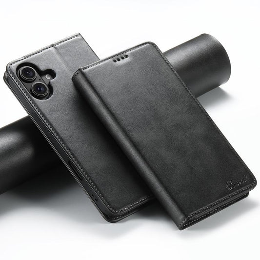 For iPhone 17 Suteni Calf Texture Horizontal Flip Leather Phone Case(Black) - iPhone 17 Cases by Suteni | Online Shopping UK | buy2fix