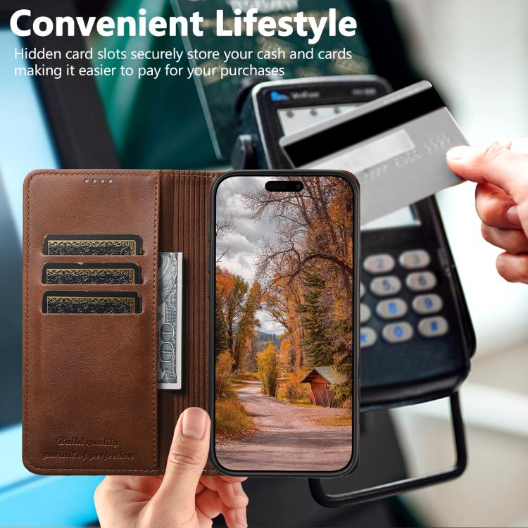 For iPhone 17 Suteni Calf Texture Horizontal Flip Leather Phone Case(Brown) - iPhone 17 Cases by Suteni | Online Shopping UK | buy2fix