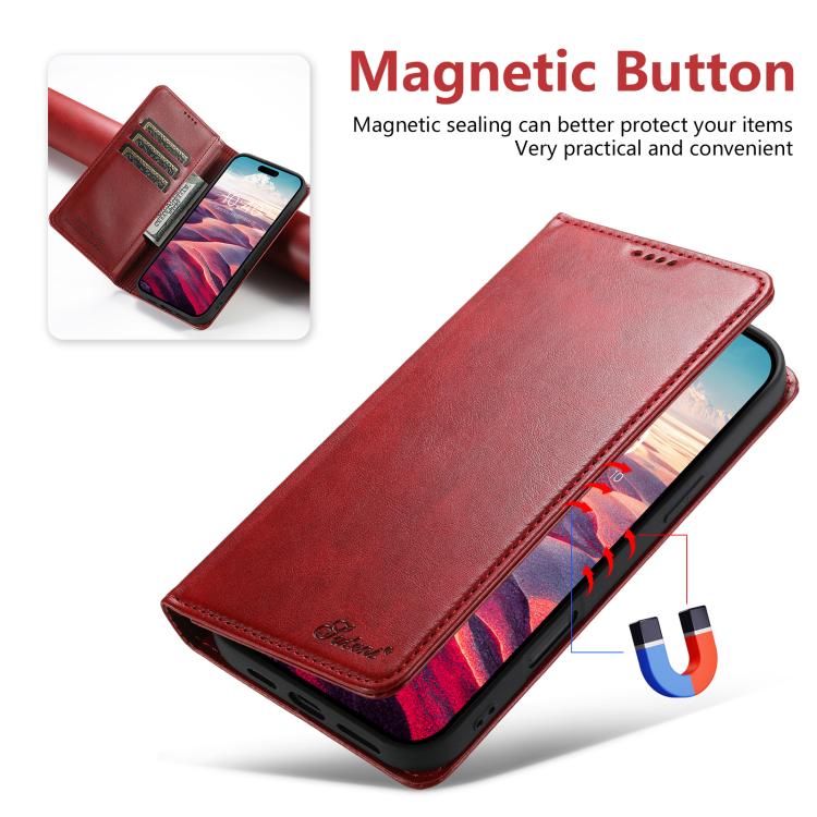For iPhone 17 Suteni Calf Texture Horizontal Flip Leather Phone Case(Red) - iPhone 17 Cases by Suteni | Online Shopping UK | buy2fix