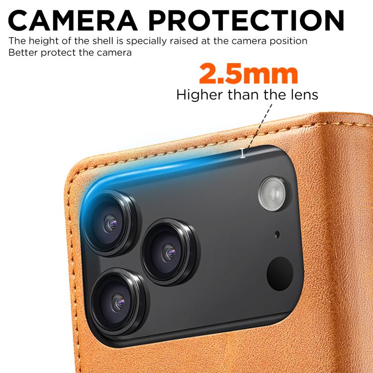 For iPhone 17 Suteni Calf Texture Horizontal Flip Leather Phone Case(Khaki) - iPhone 17 Cases by Suteni | Online Shopping UK | buy2fix