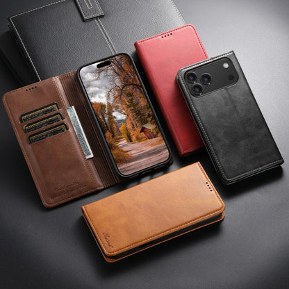 For iPhone 16 Plus Suteni Calf Texture Horizontal Flip Leather Phone Case(Brown) - iPhone 16 Plus Cases by Suteni | Online Shopping UK | buy2fix