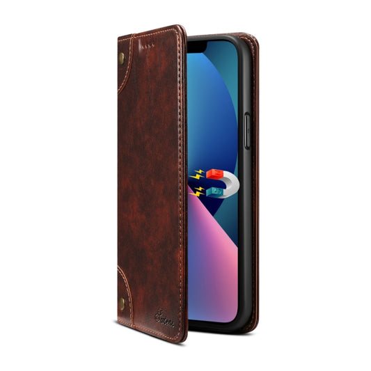 For iPhone 15 Suteni Baroque Calf Texture Buckle Wallet Leather Phone Case(Brown) - iPhone 15 Cases by Suteni | Online Shopping UK | buy2fix