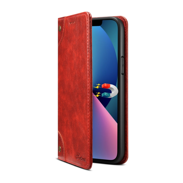 For iPhone 15 Suteni Baroque Calf Texture Buckle Wallet Leather Phone Case(Red) - iPhone 15 Cases by Suteni | Online Shopping UK | buy2fix