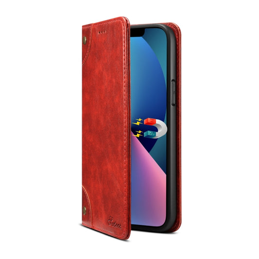 For iPhone 15 Suteni Baroque Calf Texture Buckle Wallet Leather Phone Case(Red) - iPhone 15 Cases by Suteni | Online Shopping UK | buy2fix