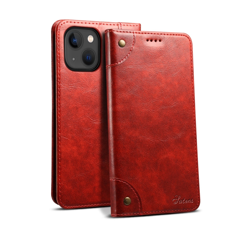 For iPhone 15 Suteni Baroque Calf Texture Buckle Wallet Leather Phone Case(Red) - iPhone 15 Cases by Suteni | Online Shopping UK | buy2fix