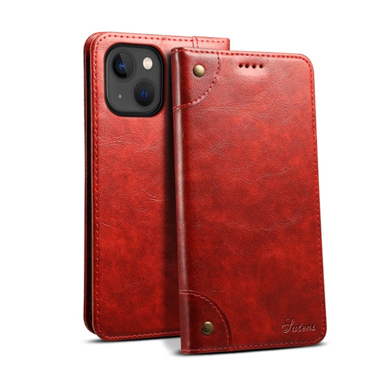 For iPhone 15 Suteni Baroque Calf Texture Buckle Wallet Leather Phone Case(Red) - iPhone 15 Cases by Suteni | Online Shopping UK | buy2fix