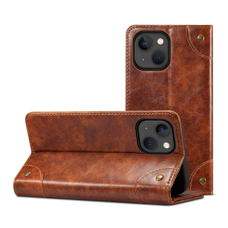 For iPhone 15 Suteni Baroque Calf Texture Buckle Wallet Leather Phone Case(Khaki) - iPhone 15 Cases by Suteni | Online Shopping UK | buy2fix
