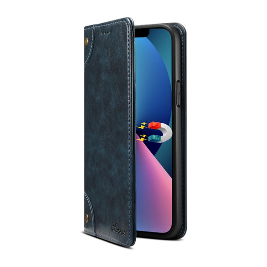 For iPhone 15 Suteni Baroque Calf Texture Buckle Wallet Leather Phone Case(Blue) - iPhone 15 Cases by Suteni | Online Shopping UK | buy2fix