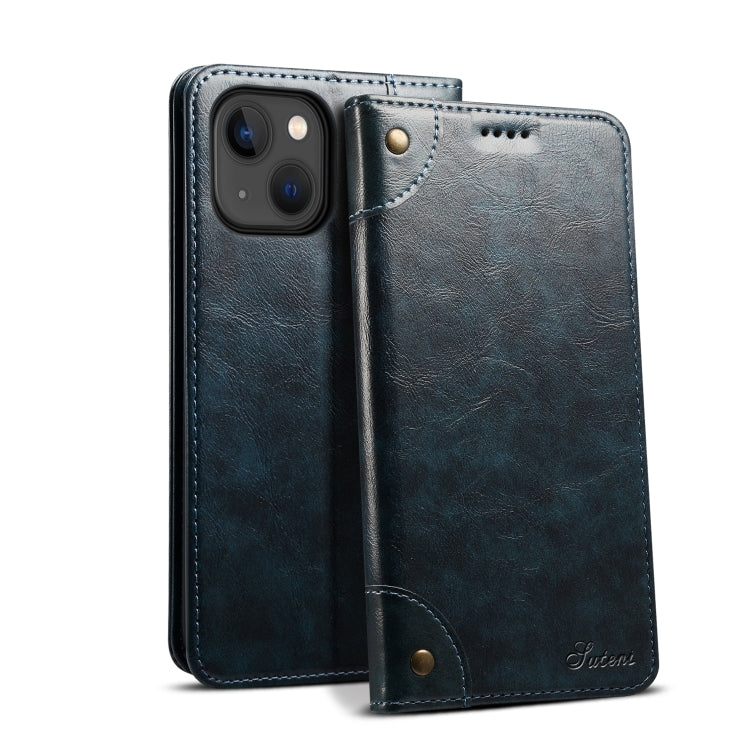 For iPhone 15 Suteni Baroque Calf Texture Buckle Wallet Leather Phone Case(Blue) - iPhone 15 Cases by Suteni | Online Shopping UK | buy2fix