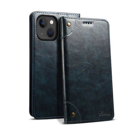 For iPhone 15 Suteni Baroque Calf Texture Buckle Wallet Leather Phone Case(Blue) - iPhone 15 Cases by Suteni | Online Shopping UK | buy2fix