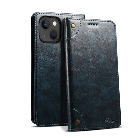 For iPhone 15 Suteni Baroque Calf Texture Buckle Wallet Leather Phone Case(Blue) - iPhone 15 Cases by Suteni | Online Shopping UK | buy2fix