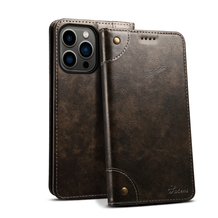 For iPhone 15 Pro Suteni Baroque Calf Texture Buckle Wallet Leather Phone Case(Black) - iPhone 15 Pro Cases by Suteni | Online Shopping UK | buy2fix