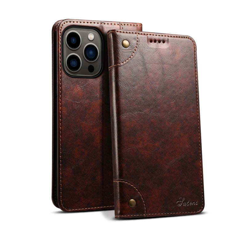 For iPhone 15 Pro Suteni Baroque Calf Texture Buckle Wallet Leather Phone Case(Brown) - iPhone 15 Pro Cases by Suteni | Online Shopping UK | buy2fix