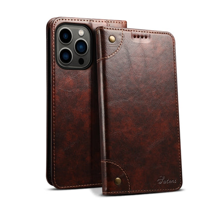 For iPhone 15 Pro Suteni Baroque Calf Texture Buckle Wallet Leather Phone Case(Brown) - iPhone 15 Pro Cases by Suteni | Online Shopping UK | buy2fix