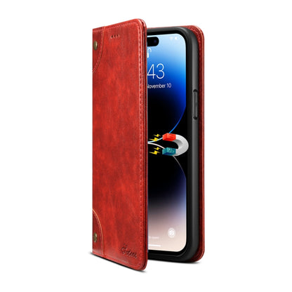 For iPhone 15 Pro Suteni Baroque Calf Texture Buckle Wallet Leather Phone Case(Red) - iPhone 15 Pro Cases by Suteni | Online Shopping UK | buy2fix