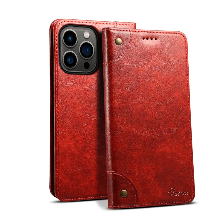 For iPhone 15 Pro Suteni Baroque Calf Texture Buckle Wallet Leather Phone Case(Red) - iPhone 15 Pro Cases by Suteni | Online Shopping UK | buy2fix