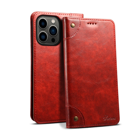 For iPhone 15 Pro Suteni Baroque Calf Texture Buckle Wallet Leather Phone Case(Red) - iPhone 15 Pro Cases by Suteni | Online Shopping UK | buy2fix