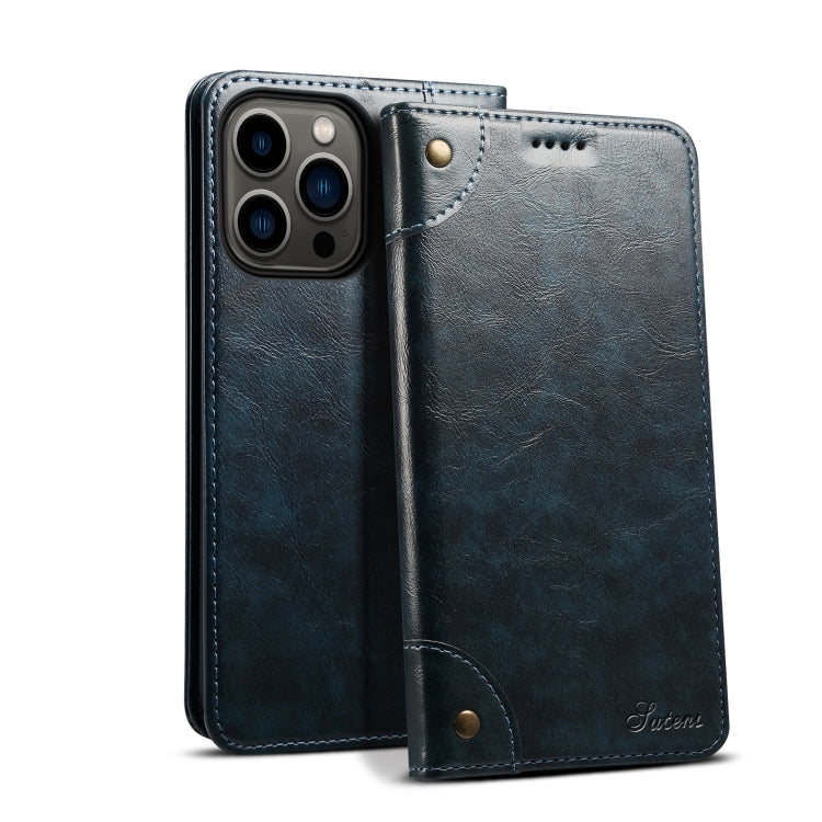 For iPhone 15 Pro Suteni Baroque Calf Texture Buckle Wallet Leather Phone Case(Blue) - iPhone 15 Pro Cases by Suteni | Online Shopping UK | buy2fix